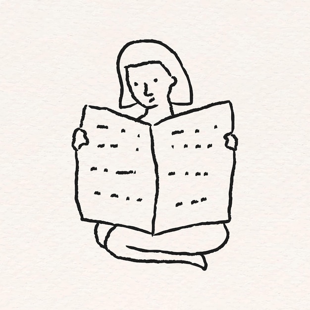 Vettore gratuito donna che legge un vettore di stile di doodle di giornale