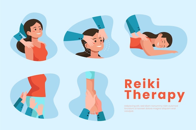 Free vector woman at reiki therapy template