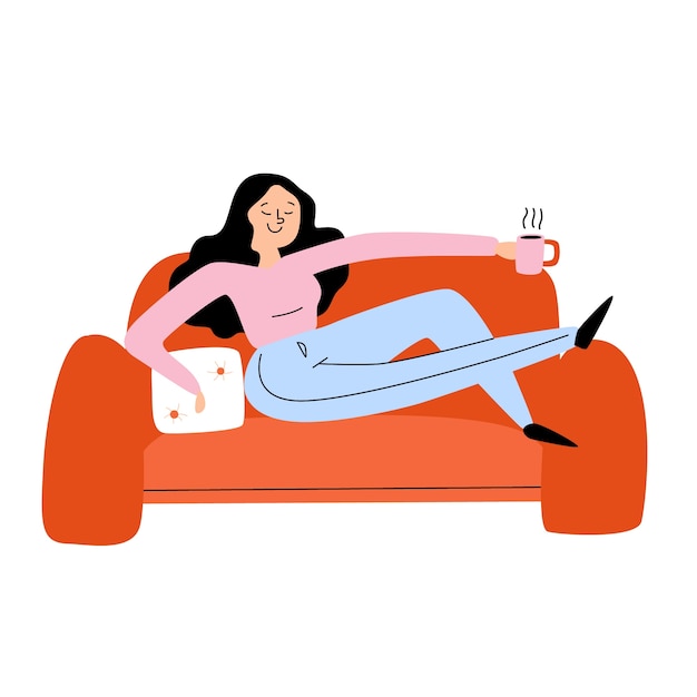 Free vector woman relaxing on her couch at home
