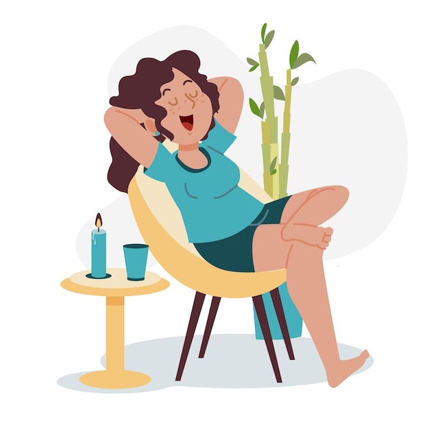 Бесплатное векторное изображение Женщина расслабляющий в кресле у себя дома
