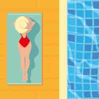 Free vector woman resting next at pool