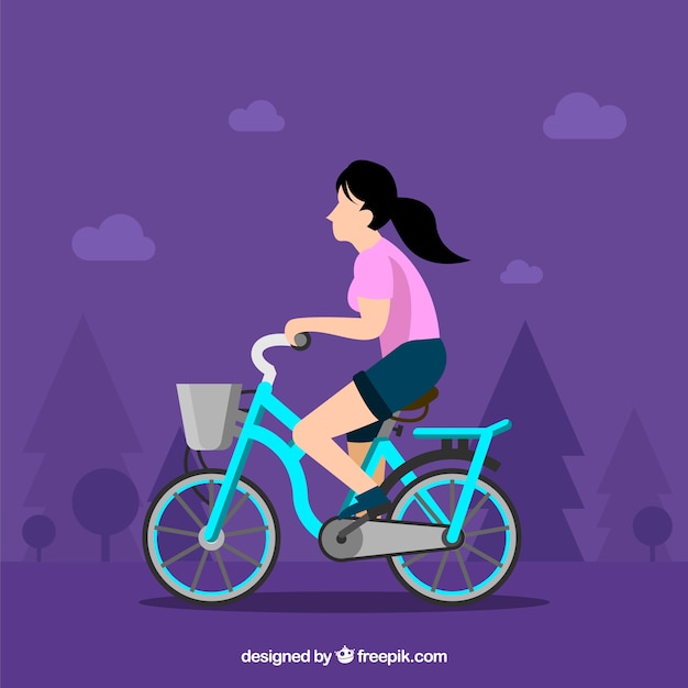 Free vector woman riding bike with flat design