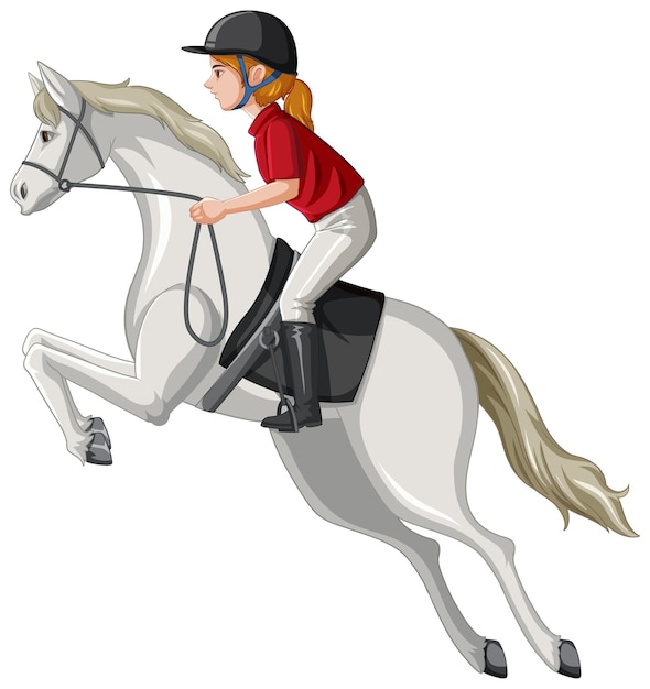 白い背景の上の馬に乗る女性