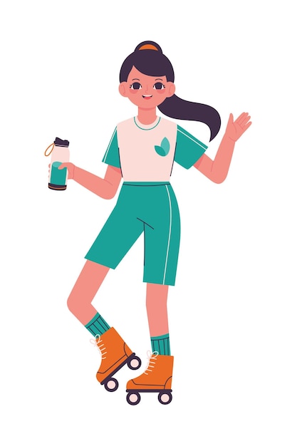 Free vector woman riding roller skate world health day