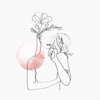 Vettore gratuito illustrazione femminile pastello rosa floreale di vettore di arte della linea del corpo della donna