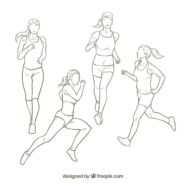 Woman running with different postures