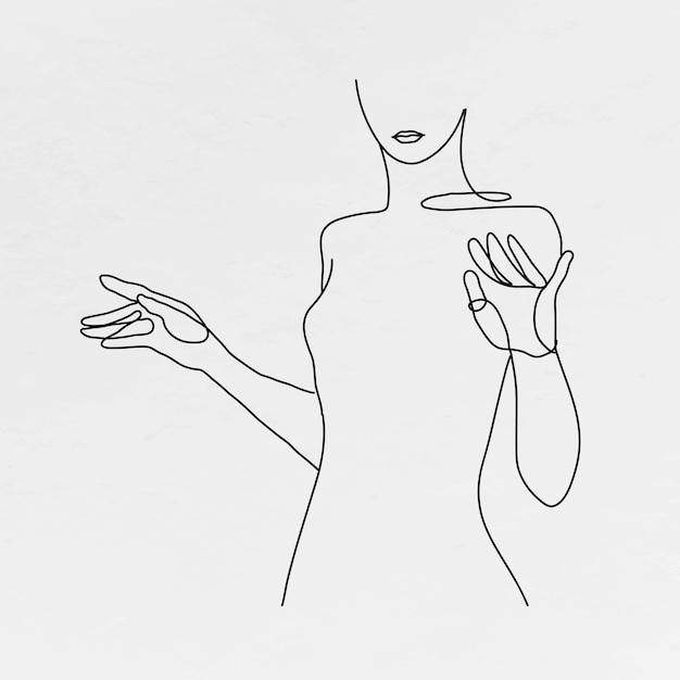 Woman’s body line art feminine drawing on gray background