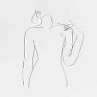 Free vector woman's body line art  feminine drawing on gray background