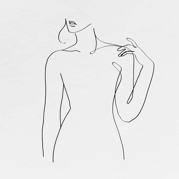 Woman's body line art  feminine drawing on gray background