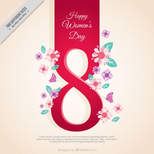 Woman's day background with number eight and floral details