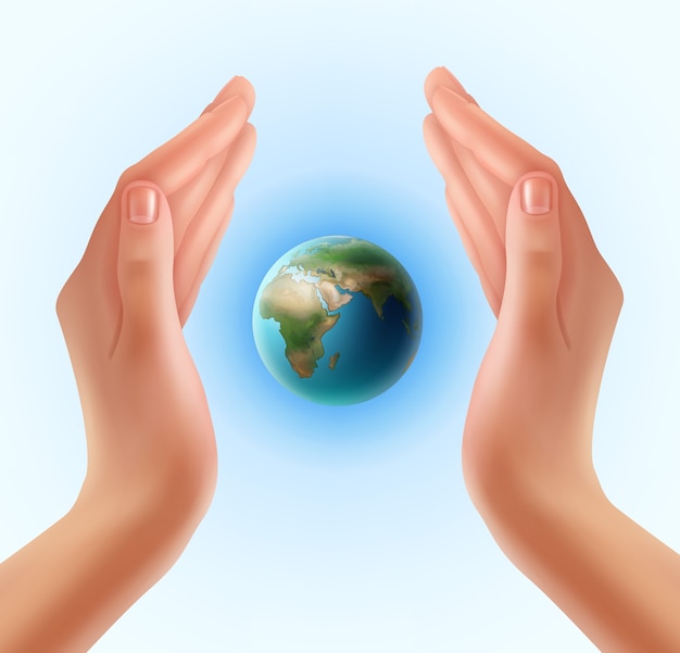 Woman's hands protecting the world