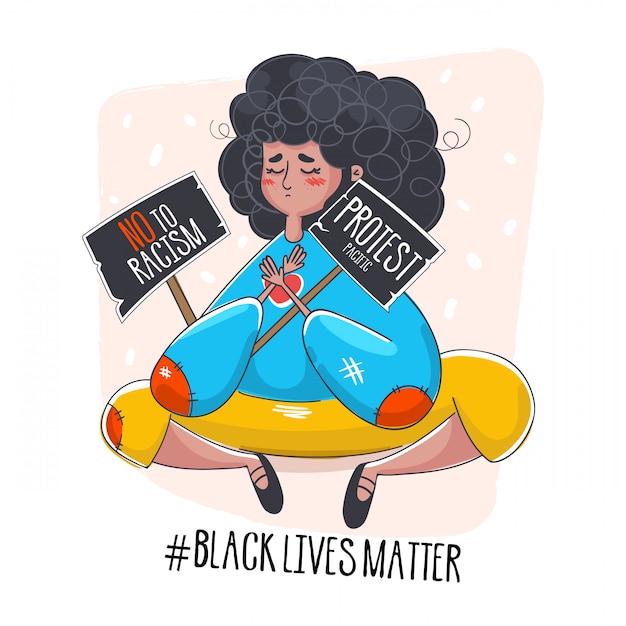 Woman sad supporting the black lives matter movement illustrated