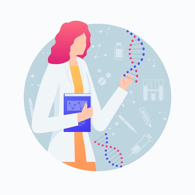 Free vector woman scientist holding dna molecules
