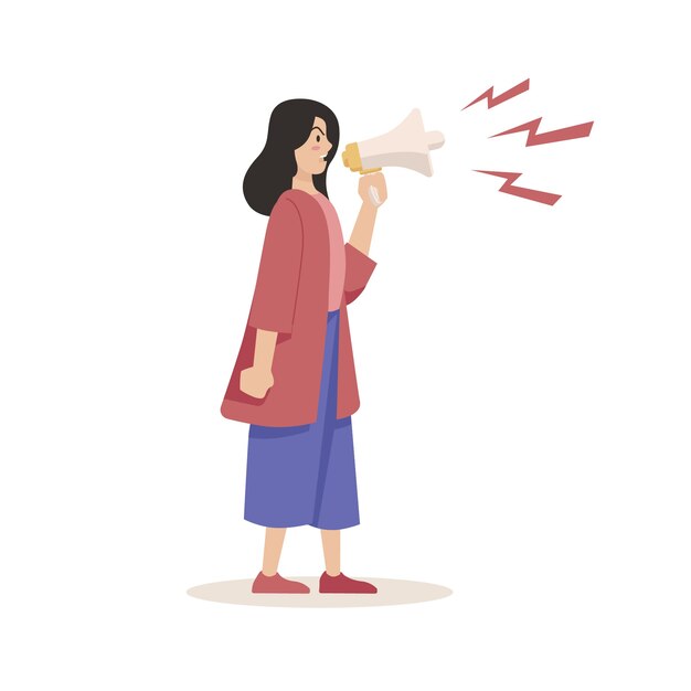 Woman screaming with a megaphone concept