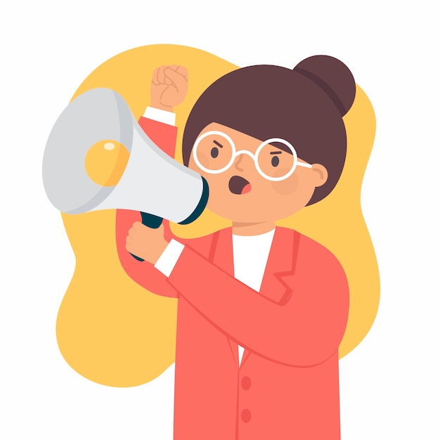 Woman screaming with a megaphone illustrated
