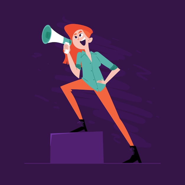 Woman screaming with a megaphone illustration Premium Vector