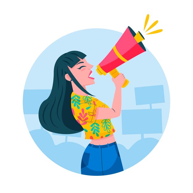 Woman screaming with a megaphone illustration