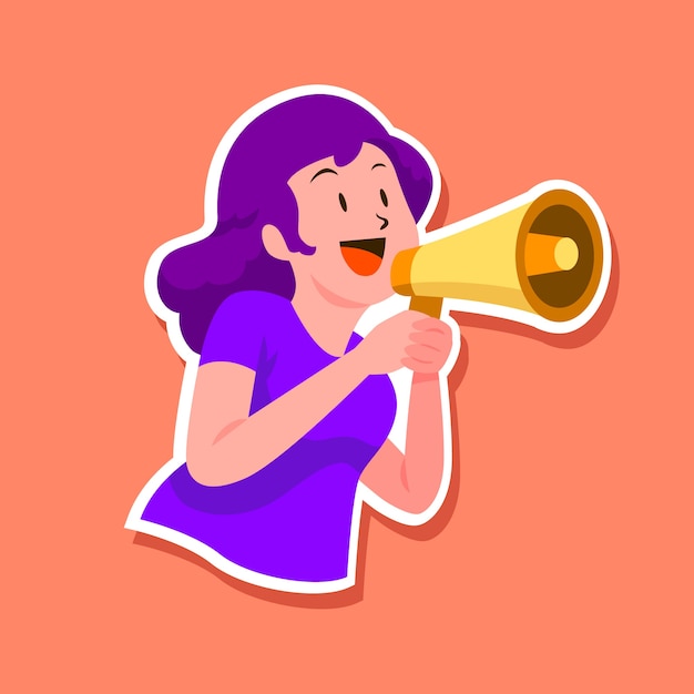 Free vector woman screaming with a megaphone