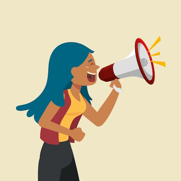 Free vector woman screaming with a megaphone