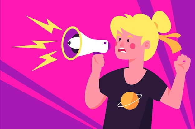 Free vector woman screaming with a megaphone