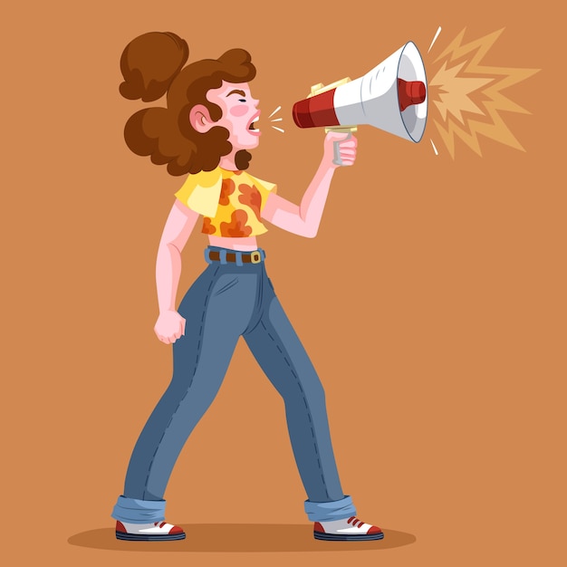 Free vector woman screaming with a megaphone