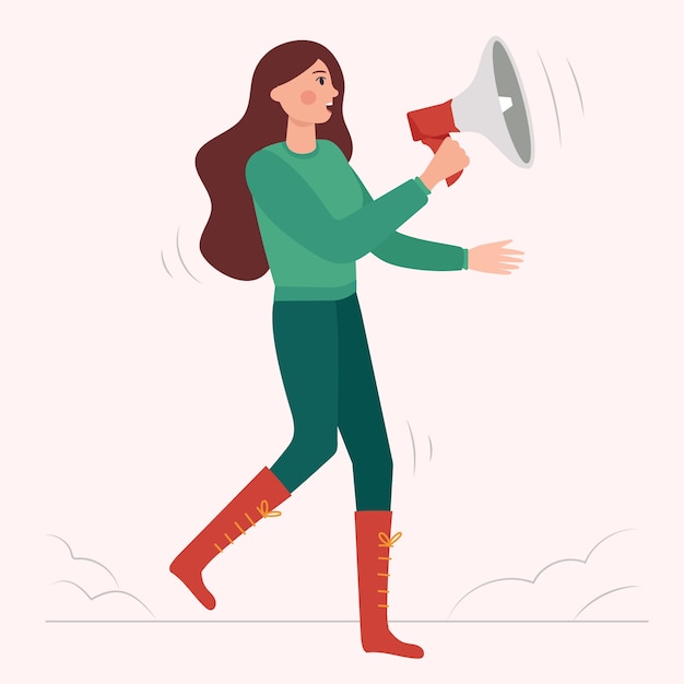 Free vector woman screaming with a megaphone