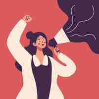 Free vector woman screaming with a megaphone