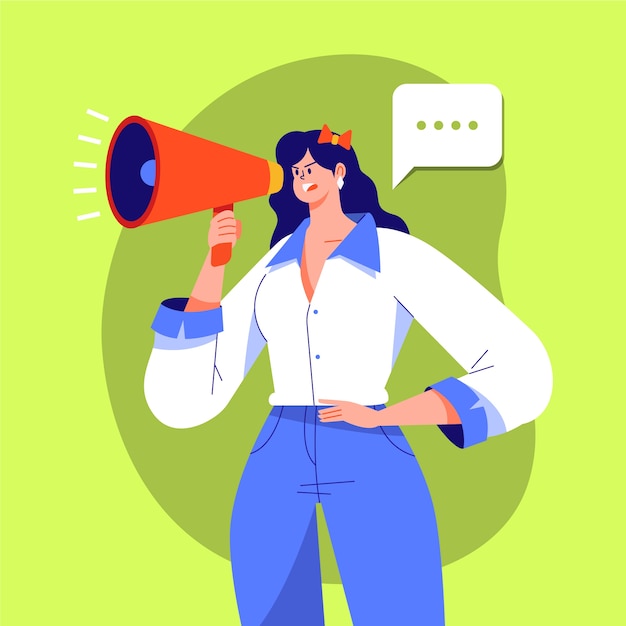 Free vector woman screaming with a megaphone