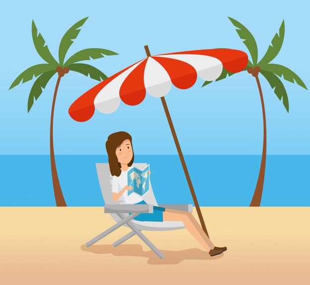 Стул для отдыха с зонтиком на пляже