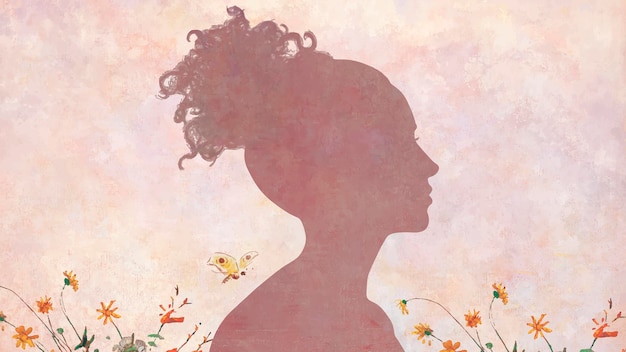 Woman shadow on a pink painting background