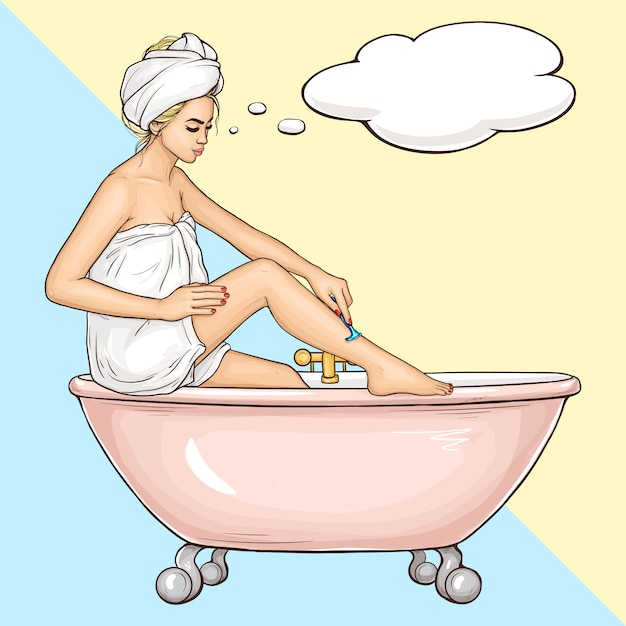 Woman shaving legs with razor cartoon vector