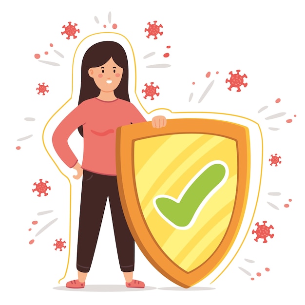 Free vector woman and shield virus care concept