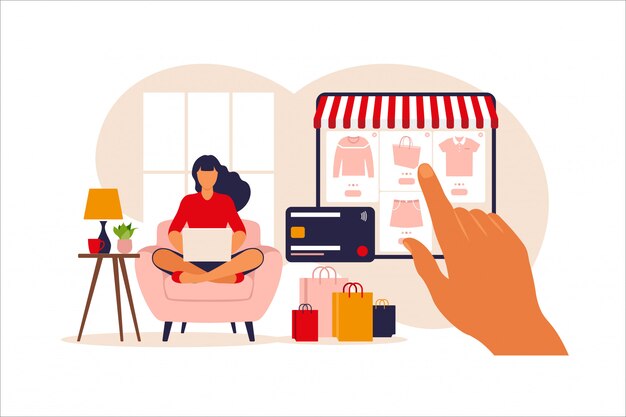 モバイルショッピング モバイルマーケティング アプリストア イラストアイコン フラットスタイル プレミアムベクター