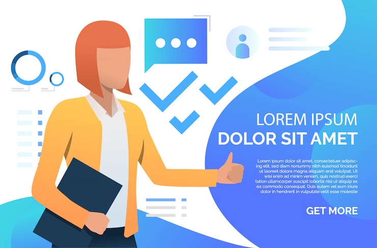Free Vector woman showing thumb up, recommending business product