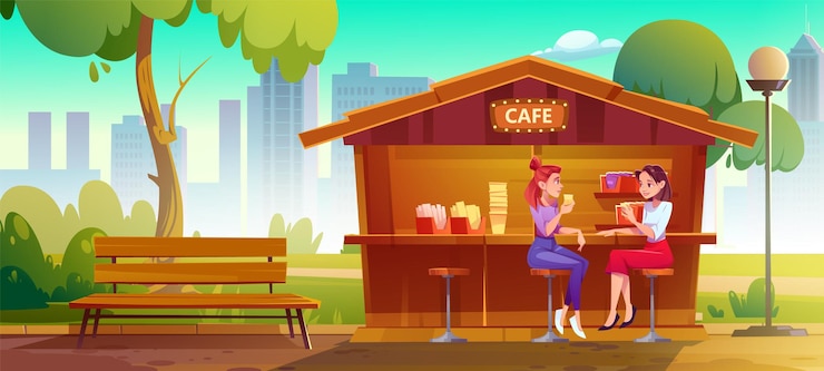 Free Vector woman sitting in city park outdoor street cafe