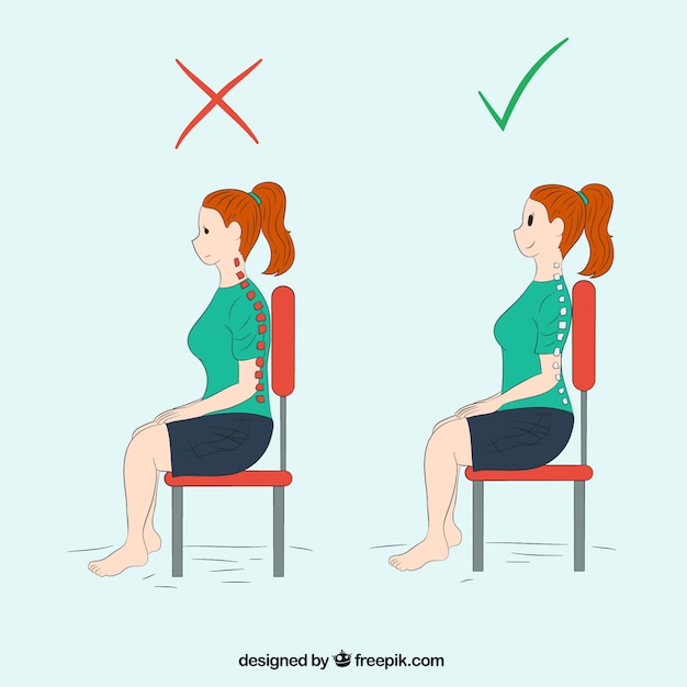 Free vector woman sitting correctly and incorrectly