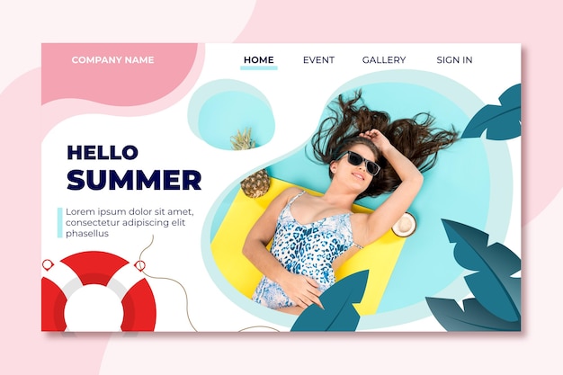 Woman sitting on a floatie summer landing page