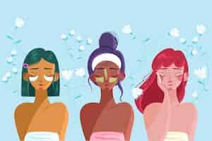 Free vector woman skincare routine illustration collection