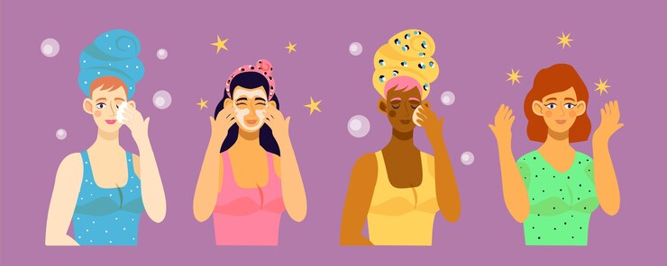 Free Vector woman skincare routine