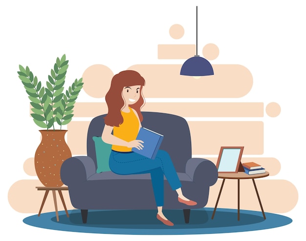 Free vector a woman spending time in living room concept