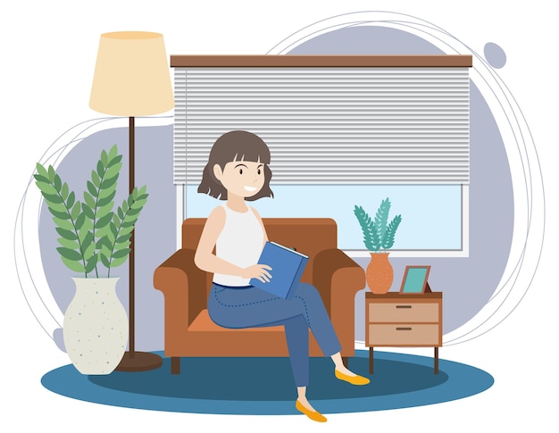 Free vector a woman spending time in the living room