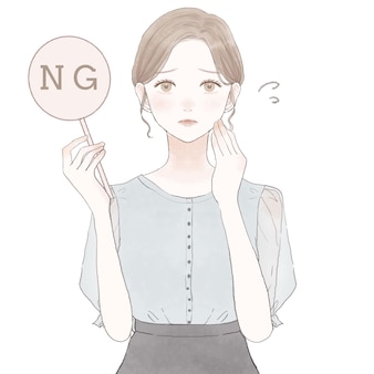 Woman in sportswear with ng sign. on white background.