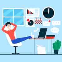 Free vector woman staying with her legs on desk postponed concept