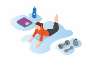 Free vector woman stretch before sports training with modern isometric style