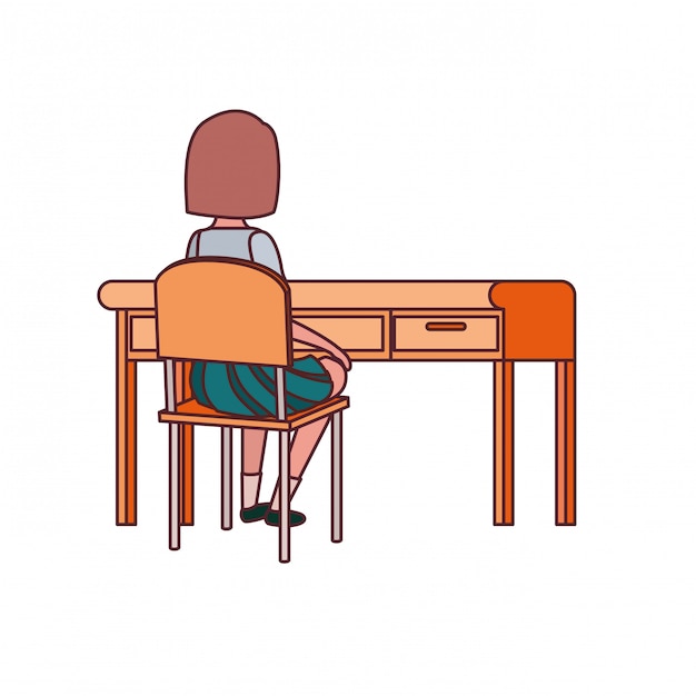 Woman student sitting in school desk