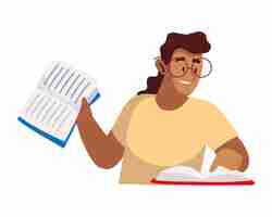 Free vector woman studying with books illustration