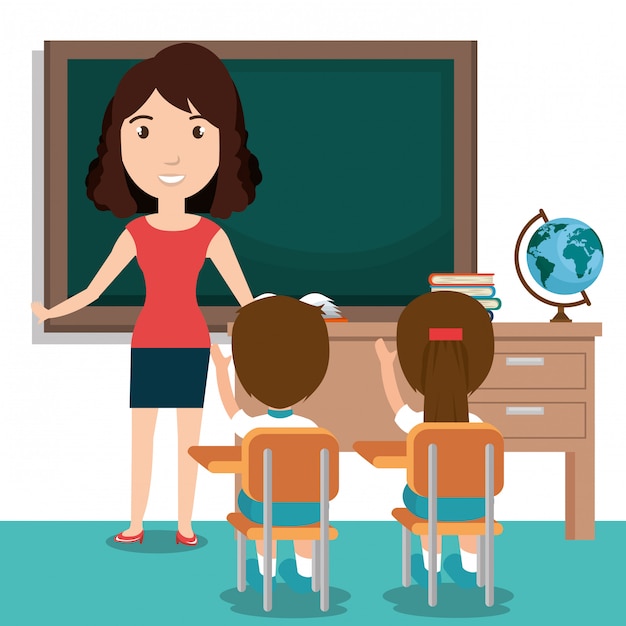 Free vector woman teacher with students in the classroom