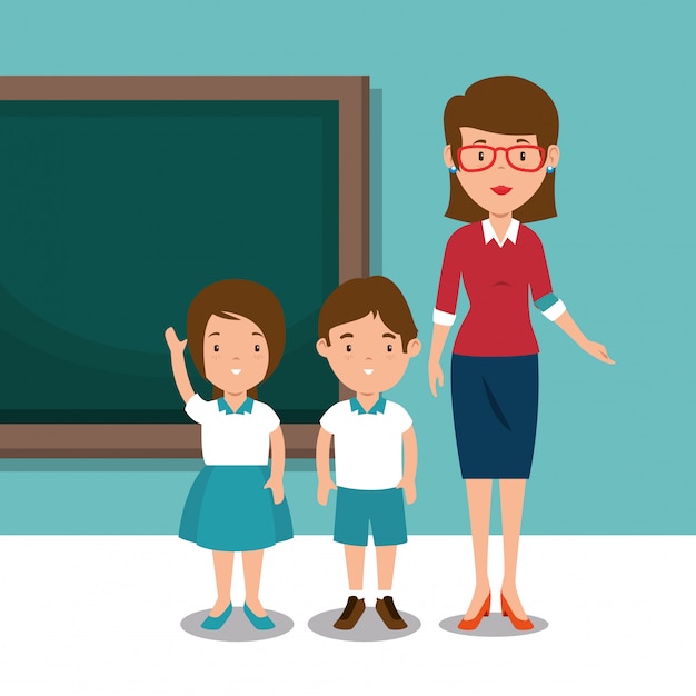 Free vector woman teacher with students in the classroom