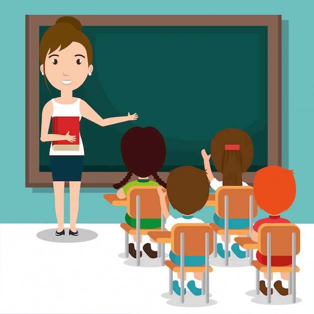 Free vector woman teacher with students in the classroom