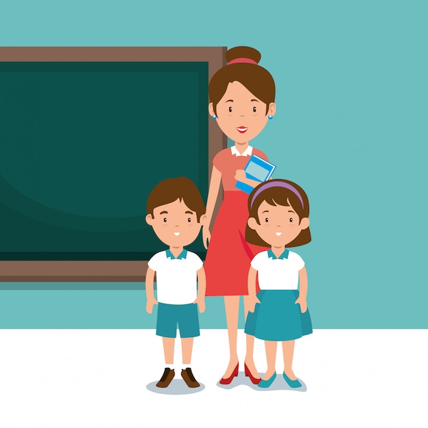 Free vector woman teacher with students in the classroom